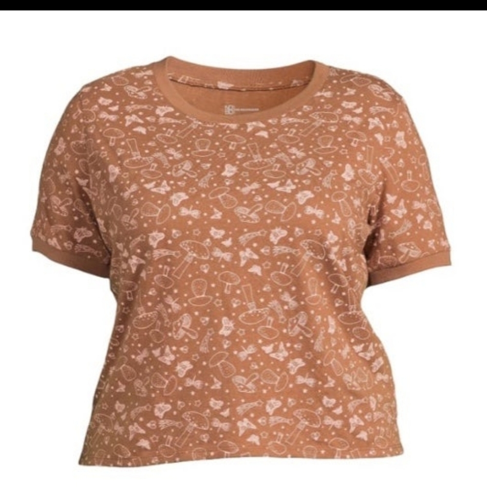 No Boundaries mushroom ringer tee top brown short sleeve t-shirt XXL 19